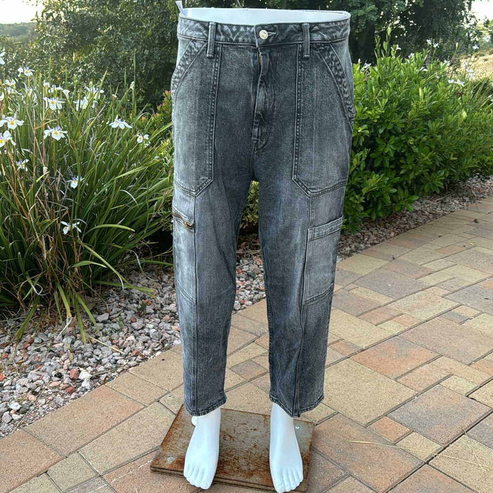 Mother Gray Mom Fit Cargo Boyfriend Jeans, Size 32